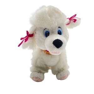 Vintage Classic Toy‎ Co White Poodle Plush Toy Dog Pink Bows Gold Collar  9"